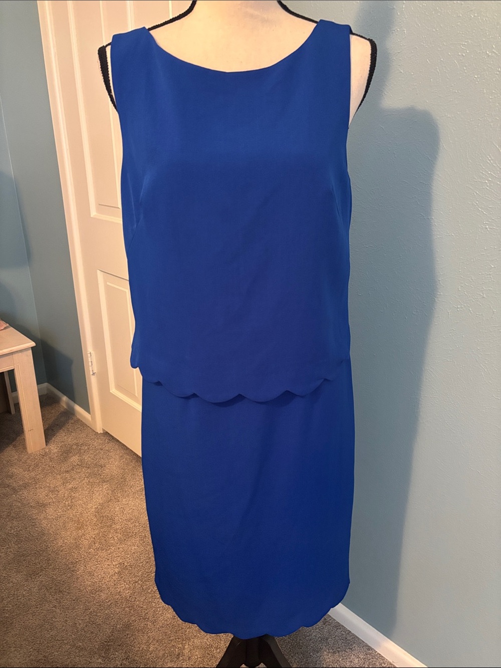 Saks Fifth Avenue Cobalt Blue Sleeveless Scalloped Midi Dress